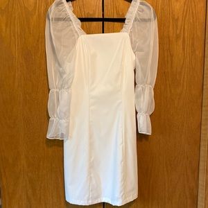 White Mini Dress w/ Sheer Sleeves
